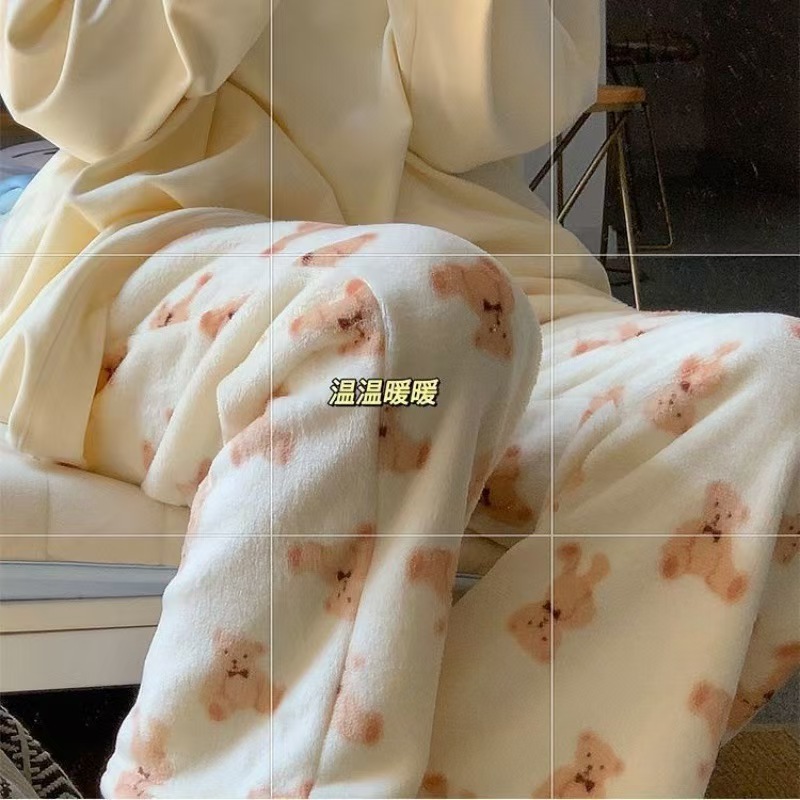 Women's Flannel Pajama Pants for Autumn and Winter, Warm and Thick, Casual Home Wear, Suitable for Outdoor, Cartoon Pattern Trousers for Winter