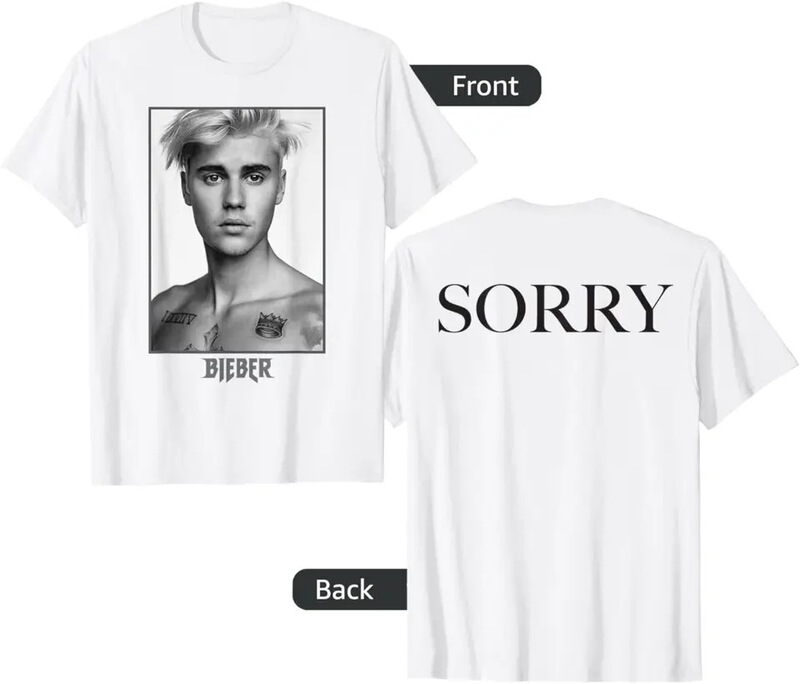 Cross-border European size cotton T-shirt Justin Bieber Purpose Tour B&W Sorry Back T-shirt for men and women summer cotton clothing Cross-border European size cotton T-shirt Justin Bieber Purpose Tour B&W Sorry Back T-shirt for men and women summer cotton clothing