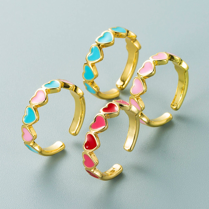 simple copper plated 18K gold color dripping love open ring female adjustable ring