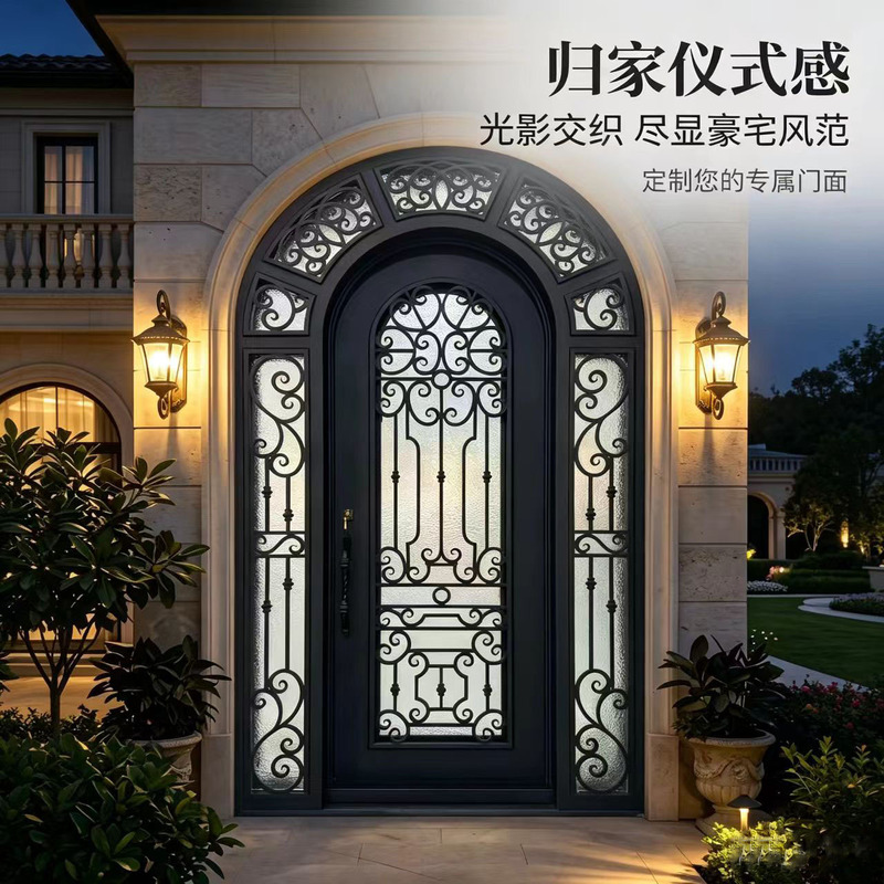 Factory Direct Sales of European-Style Luxury Wrought Iron Doors for Villas, Glass Entry Doors, High-End Courtyard Doors, Anti-Theft Iron Doors Factory Direct Sales of European-Style Luxury Wrought Iron Doors for Villas, Glass Entry Doors, High-End Courtyard Doors, Anti-Theft Iron Doors