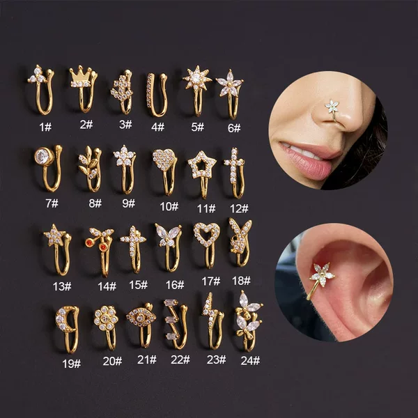 2023 new micro-inlaid zircon U-shaped nose clip ear bone clip Europe and the United States popular non-hole puncture nose ring foreign trade jewelry