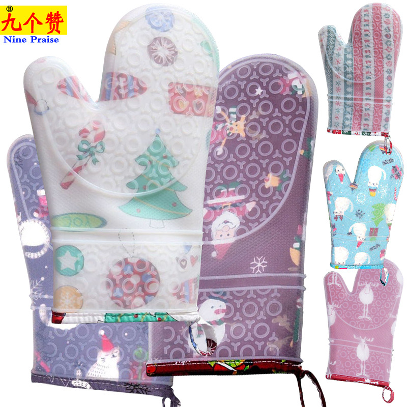 Nine Zan Household Kitchen Silicone Heat Insulated Gloves Microwave Oven Five Finger Gloves Spot Christmas