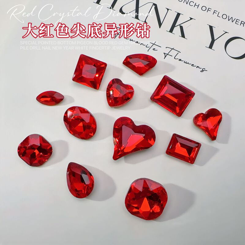 Nail Diamond Decoration bright red pointed bottom special-shaped diamond Super Shiny New Year red bridal wedding nail crooked heart fat square diamond nail decoration Nail Diamond Decoration bright red pointed bottom special-shaped diamond Super Shiny New Year red bridal wedding nail crooked heart fat square diamond nail decoration