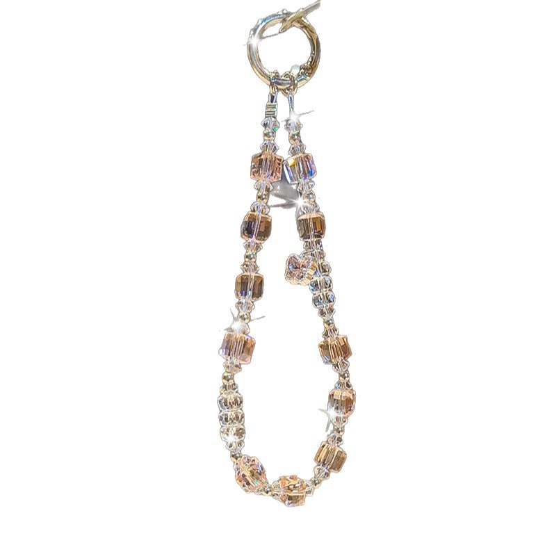 Lichi cubo de azúcar flash cadena de teléfono móvil lujo ligero de alto nivel sensación de bolsos de cristal colgante colgante de mano delicada cadena corta image 6