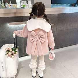 女童冬季大红色呢子大衣秋冬装韩版上衣2025洋气儿童宝宝加绒时尚