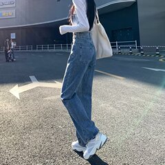 2025 春と秋の女性用の新しいウエストワイドレッグジーンズ、小柄な人向けのルーズストレートスリムフロアレングスロングパンツ、春と秋