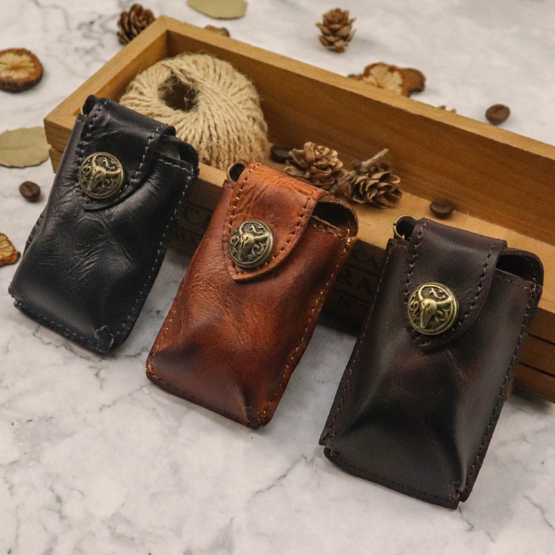 2025 New Vegetable Tanned Leather Hand-Rubbed Old Retro Key Bag Men's Business Belt Car Key Bag