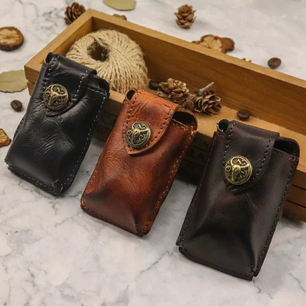 2025 New Vegetable Tanned Leather Hand-Rubbed Old Retro Key Bag Men's Business Belt Car Key Bag