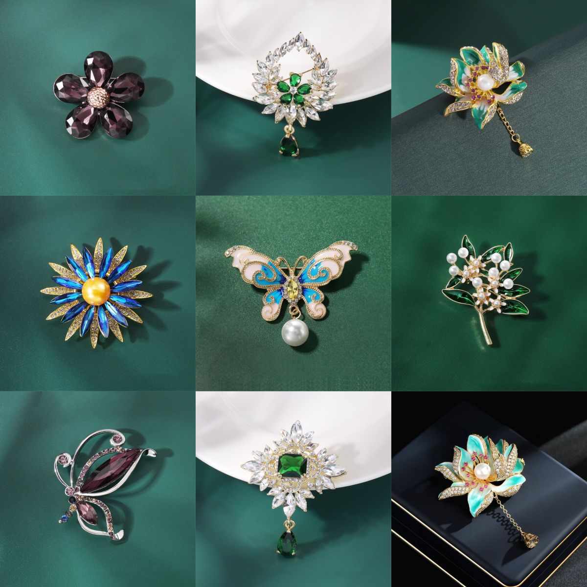Vintage Elegant Women's Classic Pendant Lotus Crystal Brooch Badge Women's Shiny Corsage Ready Stock Wholesale