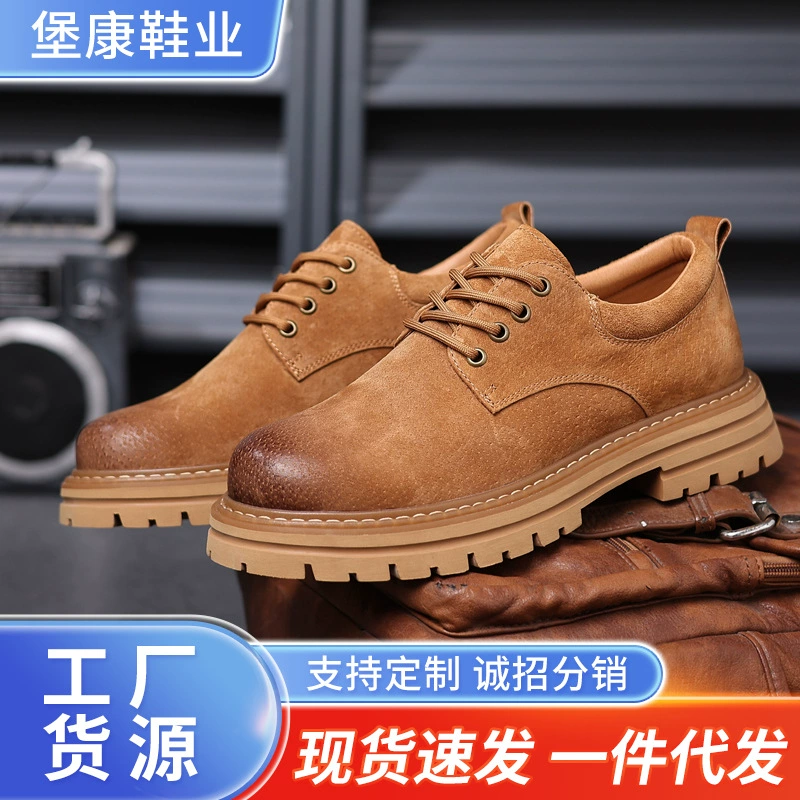 2024, мужские рабочие ботинки с низким вырезом и толстой подошвой, уличные ботинки из ревеса Bumblebee, повседневная мужская обувь в британском стиле