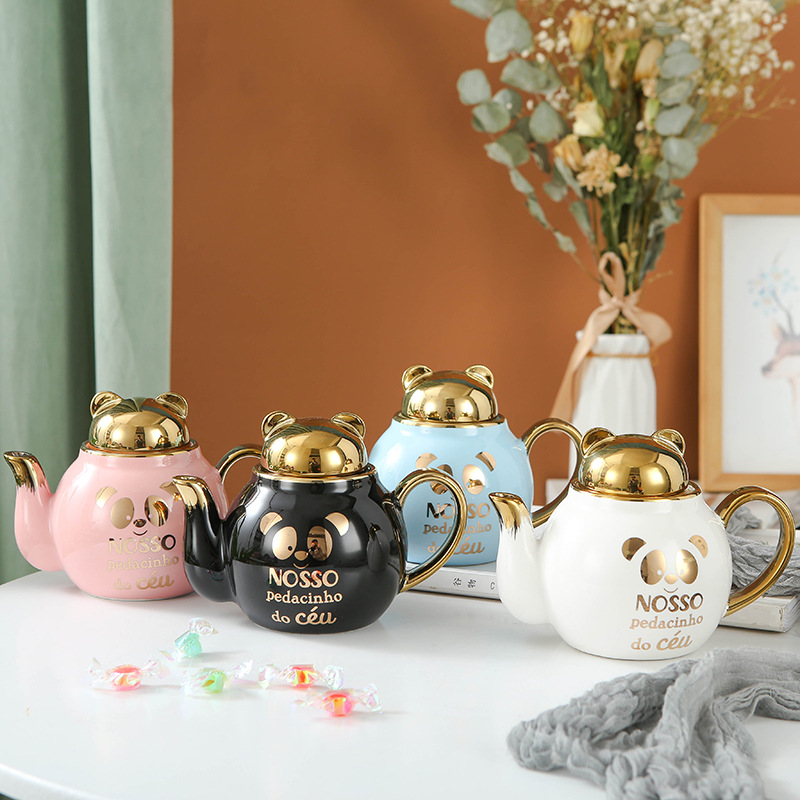 Lindo de dibujos animados Flor de cerámica juego de té imprimible logo Amazon dedicado Panda juego de té taza juego de regalo traje