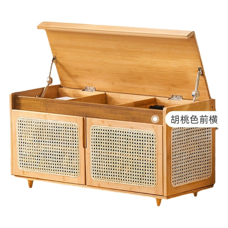 Zapato cambio taburete casa puerta puede sentarse y usar zapatos taburete Ratán tejido entrada zapato gabinete taburete integrado taburete largo ESTILO DE REGISTRO