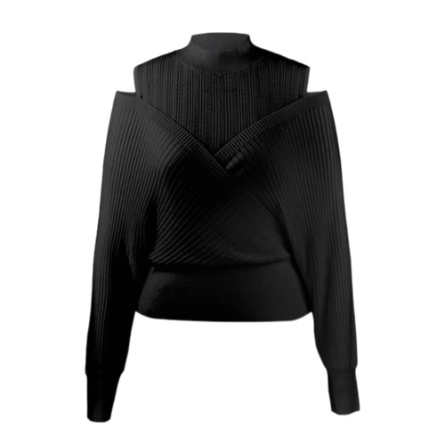 Sweet and Spicy Off-the-Shoulder Knit Sweater for Women - Autumn/Winter Outerwear, Intersecting Irregular Long-Sleeve Cardigan with Stunning Design, Perfect Base Top