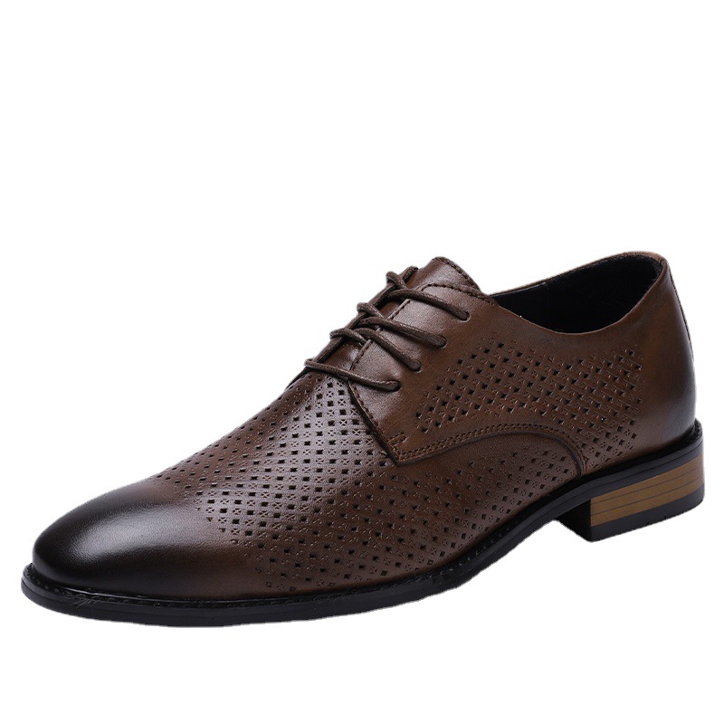Chaussures habillées décontractées légères à lacets en cuir pour hommes, chaussures de travail professionnelles_voghion.com