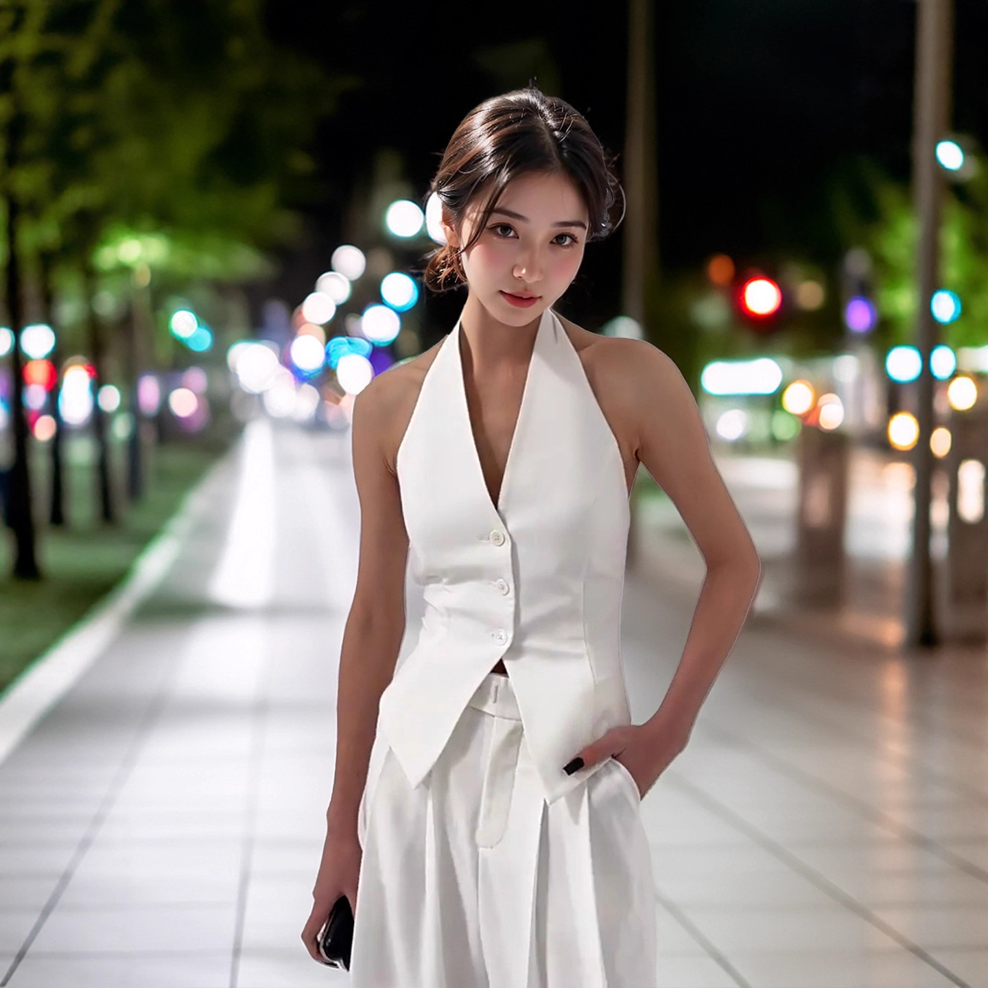 2025 Summer New Black and White V-Neck Halter Vest Blazer Women's Top with Unique Design Niche Waistcoat