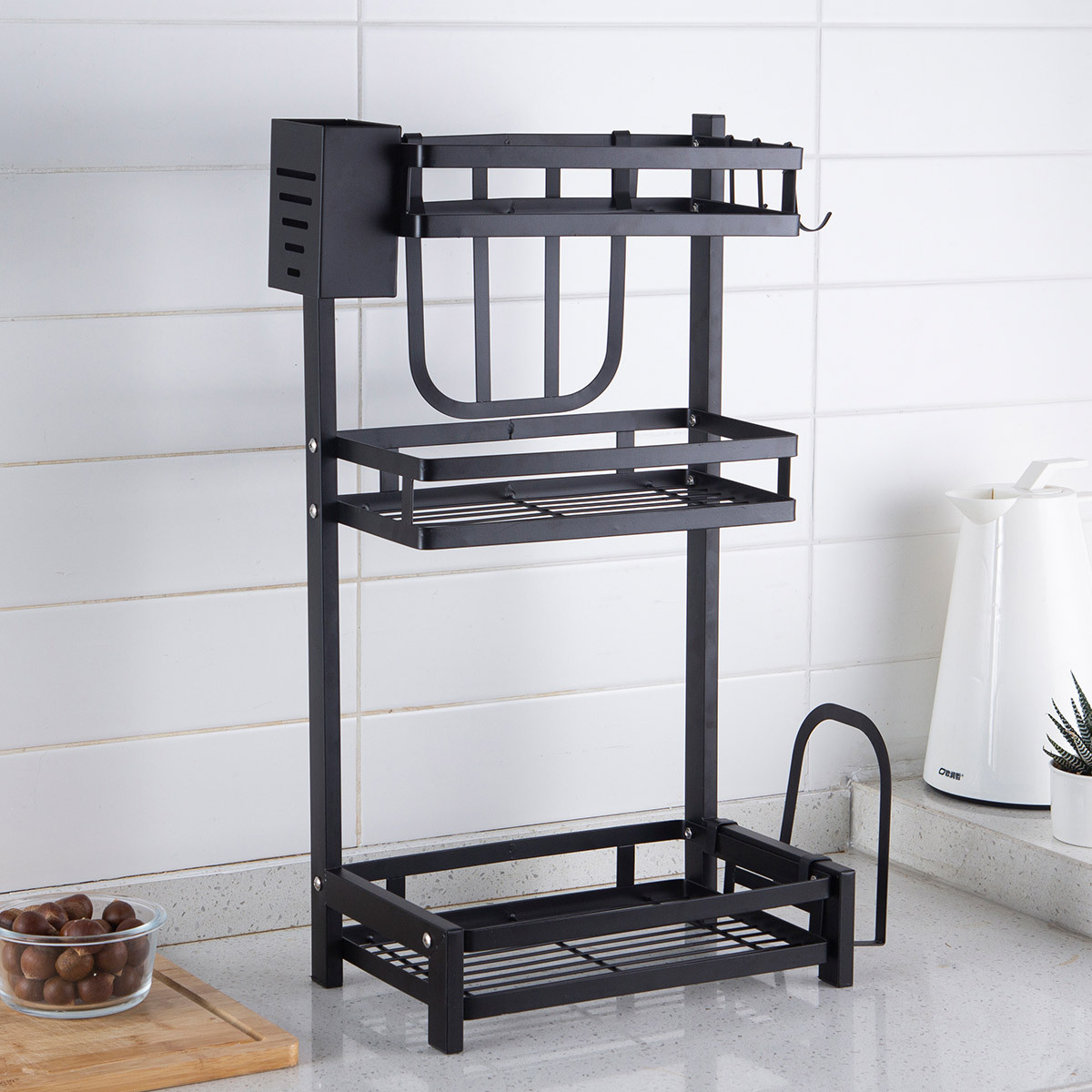 Ou runzhe condimento de almacenamiento de cocina estante de acero inoxidable condimento multifuncional tabla de cortar vajilla estante de almacenamiento de múltiples capas