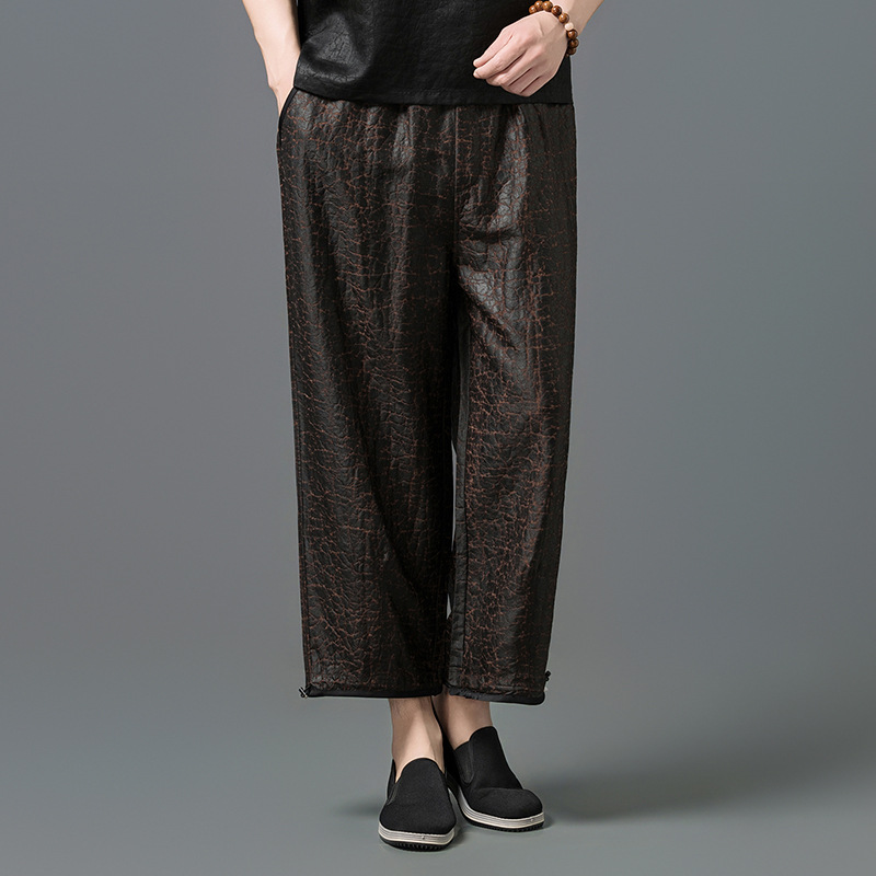 Quần culottes ống rộng lụa tơ tằm họa tiết vân sa rùa phong cách quốc gia — Màu cà phê SPH8813