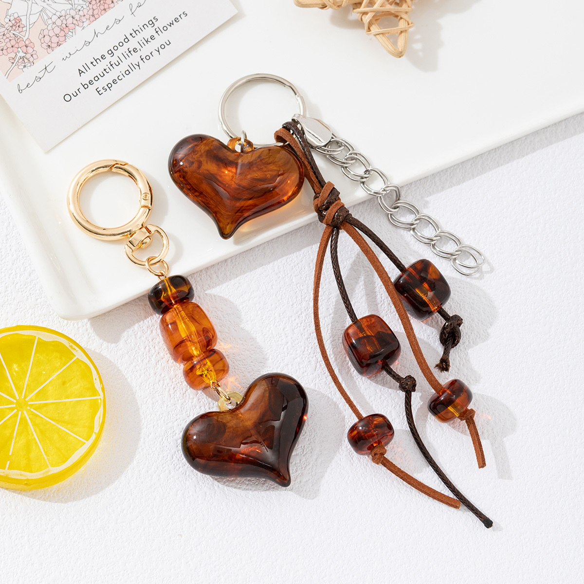 Cross-Border Retro Maillard Heart Braided Rope Keychain Bag Pendant Mobile Phone Chain Jewelry Pendant Pendant Factory