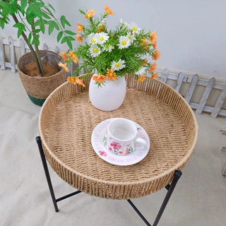 拿样花架便携式户外仿藤餐桌花园小茶几露营桌室内果盘花瓶收纳架