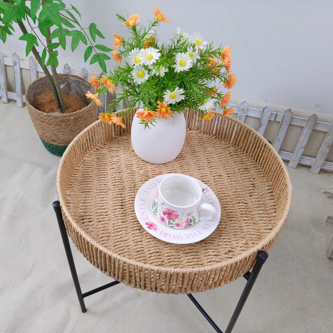 Portable Outdoor Rattan-Like Dining Table, Garden Small Coffee Table, Camping Table, Indoor Fruit Plate, Vase Storage Rack