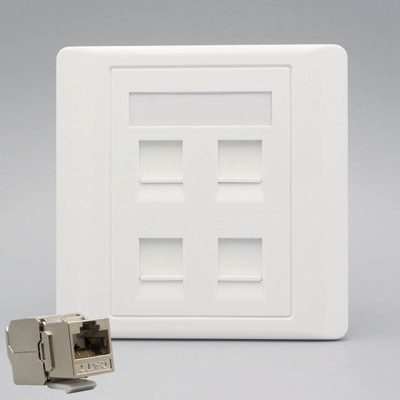 86型网络插座四口七类万兆网络模块插座CAT7网络信息面板电脑墙插