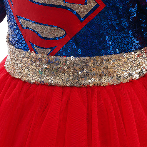 Cosplay Marvel Heroes Superman Spliced Dress with Cape Children's Glitter Performance Gown 