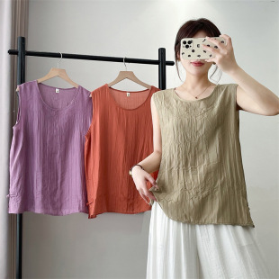 Plus Size Women's Vest Wrinkled Buckle Side Hem Sleeveless T-Shirt 2025 Summer Fat Girl Fashion Simple Top Thin 6030