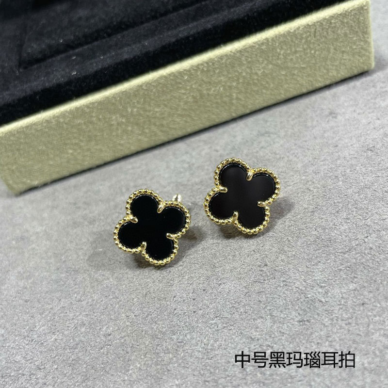梵家高版本925银四叶草耳钉女18k玫瑰金耳环气质玛瑙纯银节日礼物|undefined
