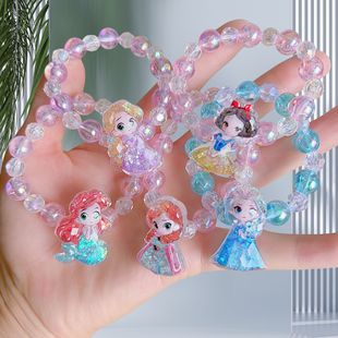 Cute Cartoon Mermaid Princess Bracelet with High Elasticity and Crystal Clear Beads for Kidsren's Hand Jewelry for Girls