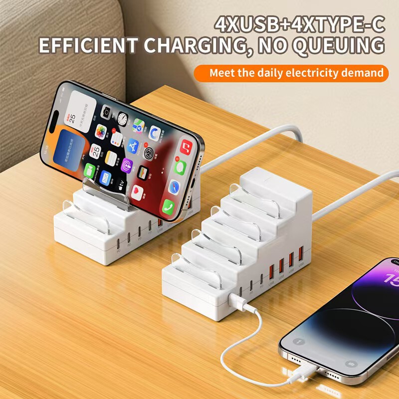 Cross-Border Multi-Port Fast Charging Hub Desktop Stand Phone Expansion Dock USB Fast Charging Pd Charging Power Strip with Cable Converter