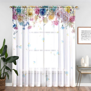 1pc new colorful flower window screen 3D digital printing bedroom living room decoration factory direct wear rod window screen