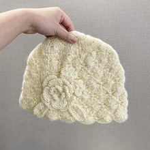 秋冬季新款手工钩织立体花朵包头帽子女时尚优雅百搭针织套头帽女