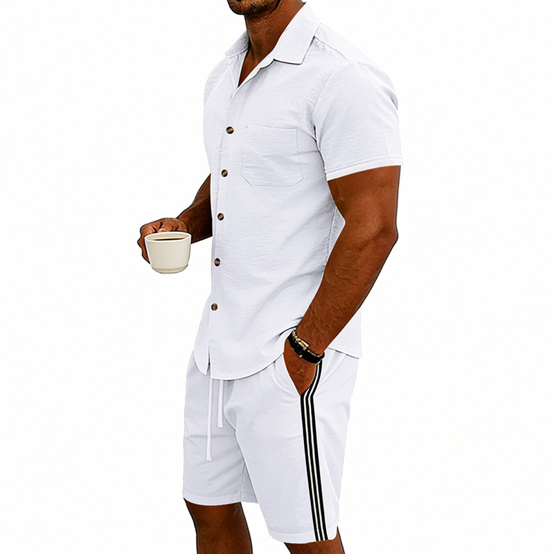 Set uomo estivo con camicia a maniche corte e pantaloncini a righe_voghion.com