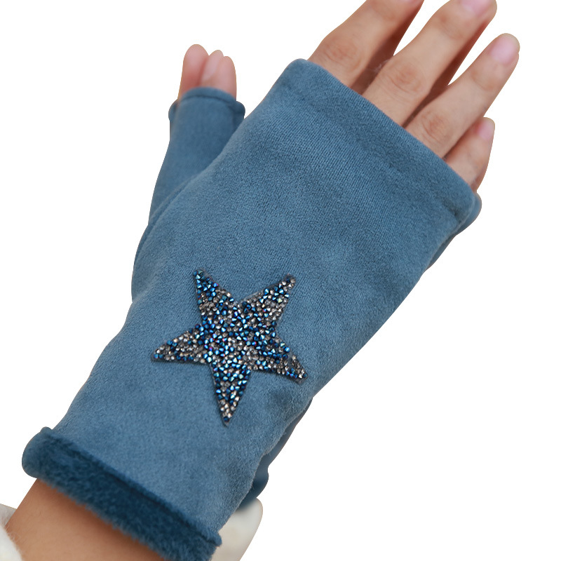 秋冬保暖半指卡通现货可爱手套粉色露指分指手套印花手套现货批发