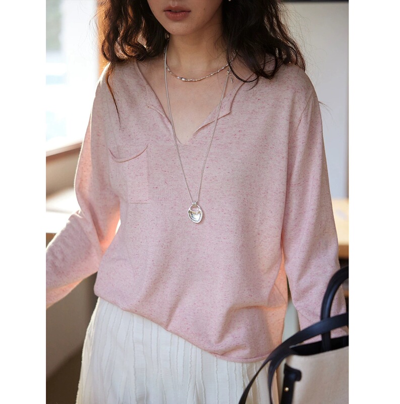 [New Product 10% off] Soligther French Wool Linen V-Neck Long-Sleeved Knitwear for Women in Spring and Summer