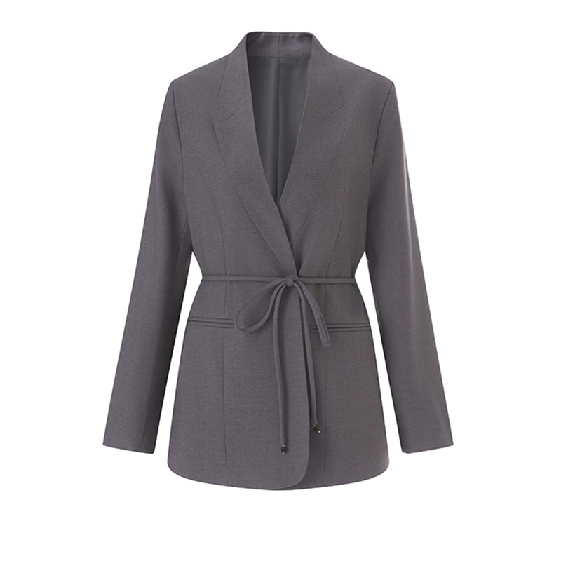 Italian-French Design-Inspired Collarless Blazer for Women, 26-Year Classic Tie-Front Versatile Casual Suit Jacket, Light Luxury Old Money Style