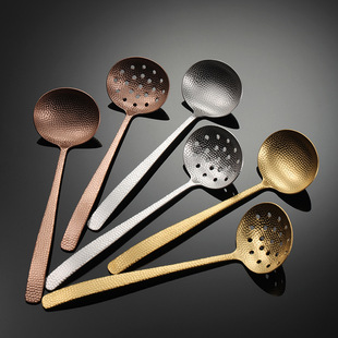 304 Stainless Steel Hammer Long Handle Soup Spoon Hot Pot Spoon Creative Golden Colander