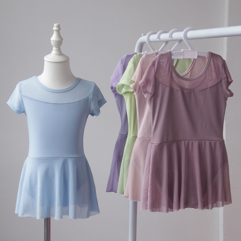 Nylon Children's Dance Clothes Girls' Summer Short-sleeved Body Training Clothes Opening Girl's Chinese Dance Ballet Dress