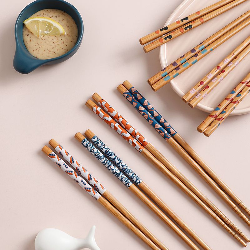 天然竹箸防湿防かび家庭装高級精品プリント箸セット高温火鍋箸分食箸|undefined