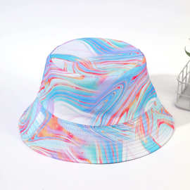 新款七彩涂鸦双面戴盆帽女可折叠出游防晒遮阳沙滩帽男渔夫帽
