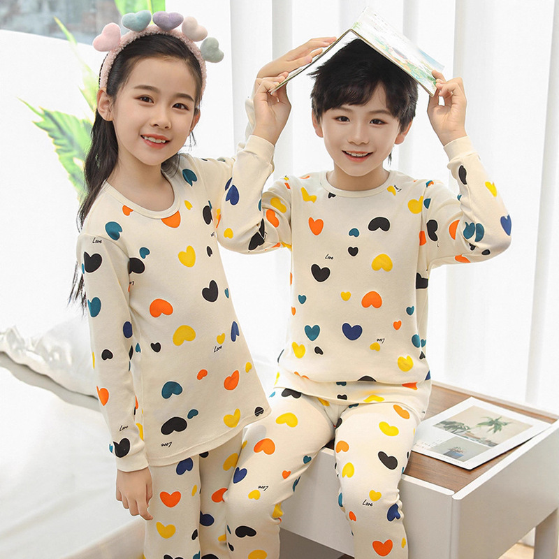 Children's Autumn Cotton Thermal Underwear Set for Boys and Girls, Base Layer Cotton Shirt and Pants for Toddlers and Young Children