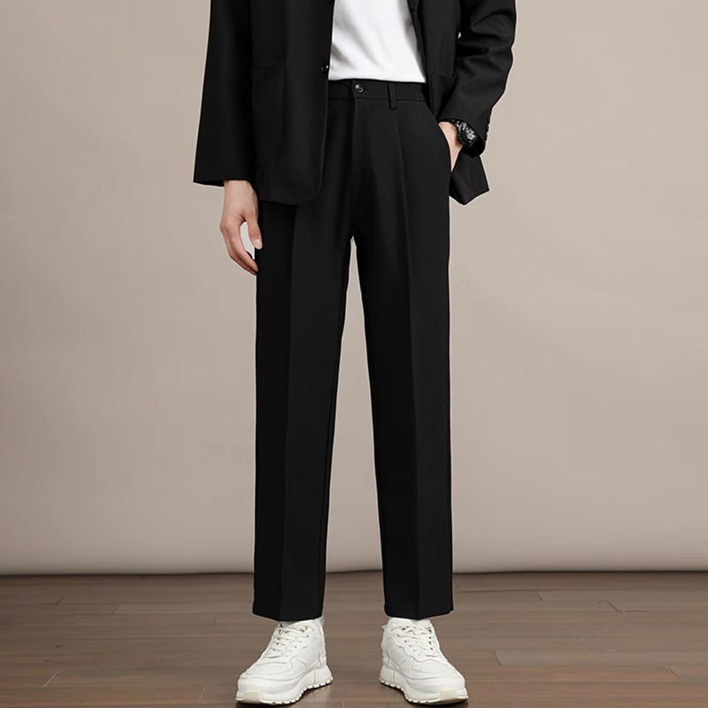 Spring and Summer Drapey Trousers Men's Nine-Point Straight Loose Casual Trousers Black High-End Slim Suit Trousers