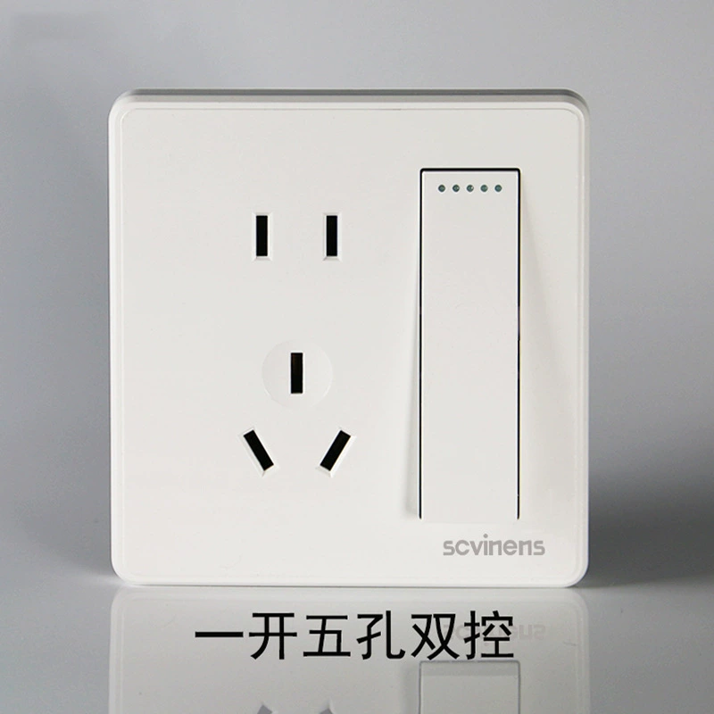 Household concealed one-open dual control five-hole socket panel wholesale 86 type single-open dual-connector wall switch
