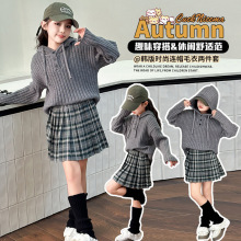 花栗鼠2024秋季新款韩版儿童连帽毛衣男女童宽松软糯慵懒帽衫纯色