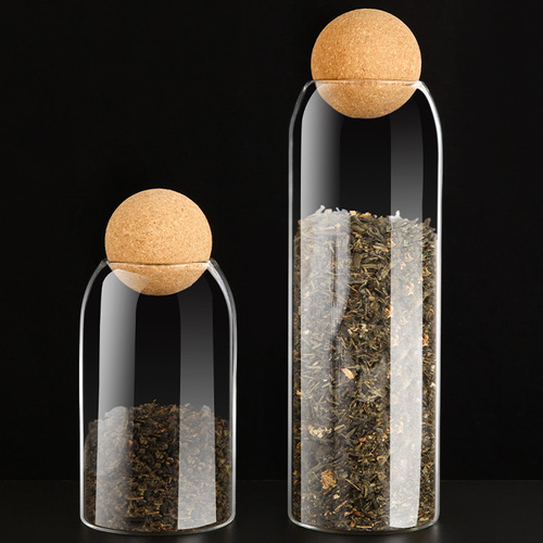 WBZ7 glass tea can with lid household round sealed small tea can storage ball stopper bottle glass bottle cork tea