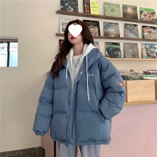 冬季2020新款韓版假兩件加厚棉衣爆款棉服女中長款面包服棉襖外套