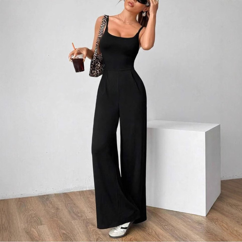 G25J090-2026 New Summer Style Cross-Tie Backless Jumpsuit with a Lazy Wide-Leg Design and a Draping Effect