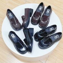 小方熊方头单鞋女制服鞋高跟鞋学院风熊爪小皮鞋jk日系超纤皮猫跟