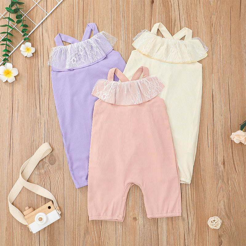 Solid Color Sleeveless Sling Baby One-piece Romper Wholesale Nihaojewelry display picture 1