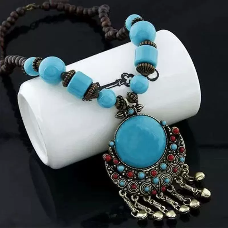Этнический стиль богемный стиль большой драгоценный камень Джингл темперамент длинное женское ожерелье пляжное платье аксессуары